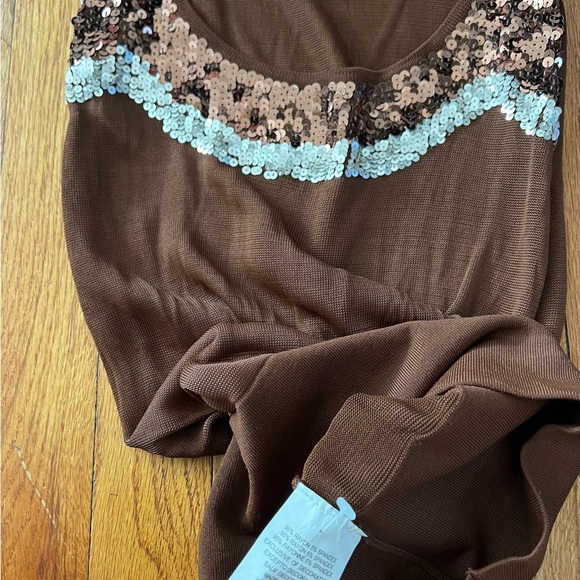 Bebe women’s semi sheer tank with sequined accents brown size XS NWOT - Picture 5 of 6